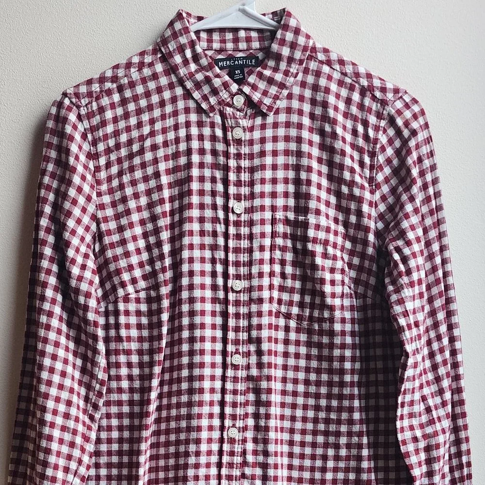 J. Crew Mercantile Red/White Gingham Flannel Button Down Shirt Size XS